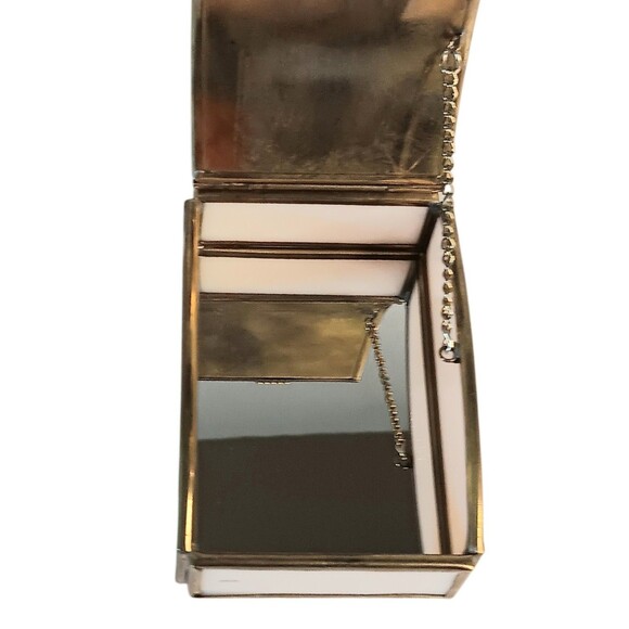 VTG Brass & Pink Slag Glass Trinket Box Cute Girl & Duck Make A Joyful Noise - Picture 9 of 16